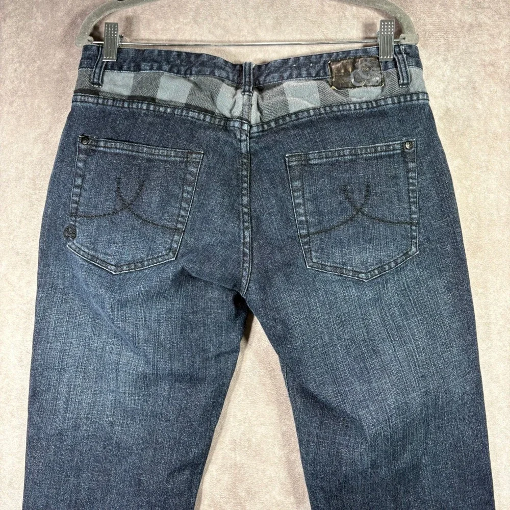 Civil Society Jeans Men 32x30 Dark Wash Straight Leg Plaid Trim Denim Streetwear